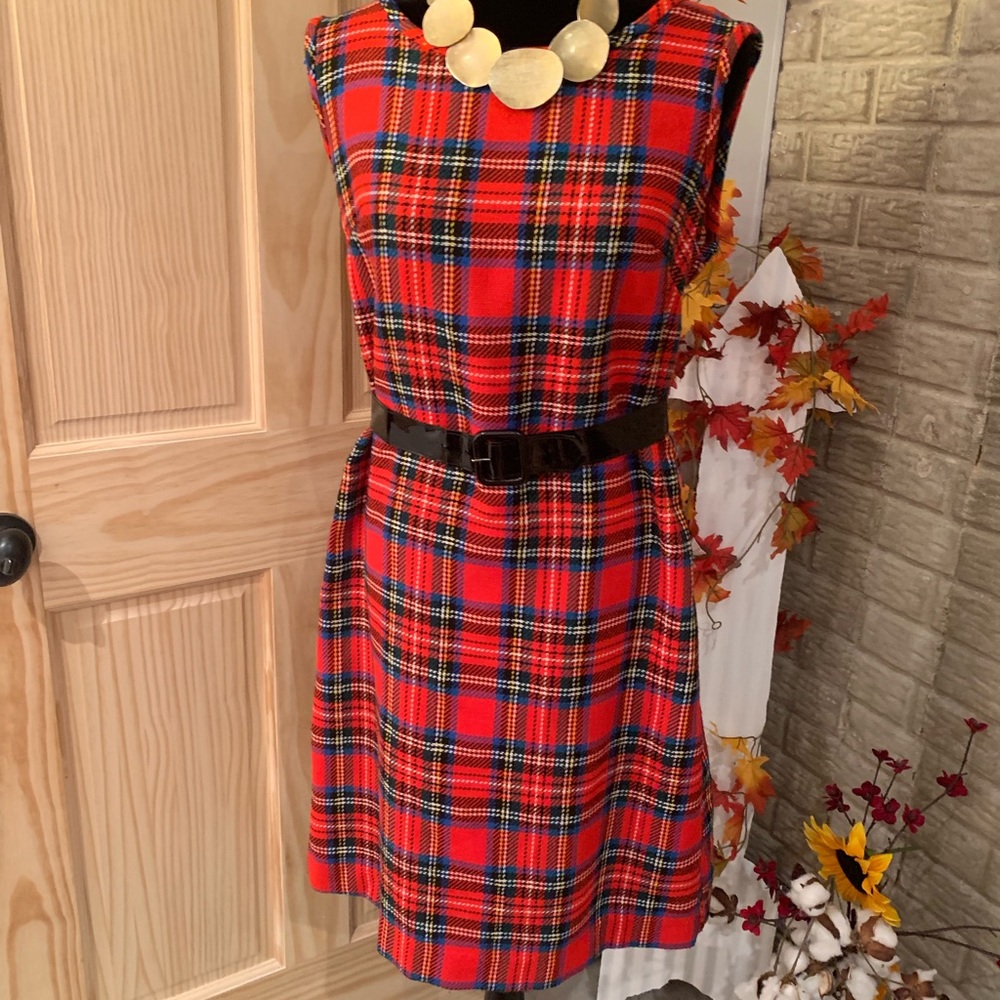 Vintage red plaid sheath sleeveless dress large
